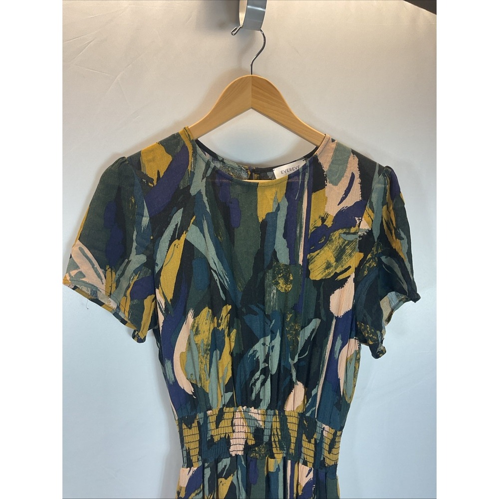 Evereve size M Alana Short Sleeve Smocked Abstract Floral Maxi midi Dress black - Picture 3 of 16
